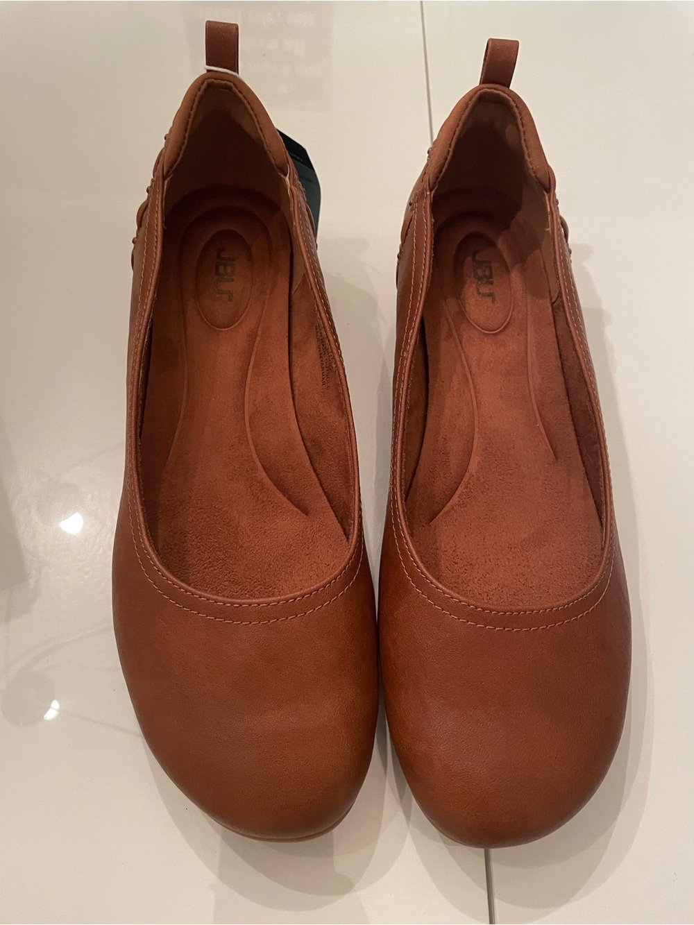 JBU Women's Tan Slip-On Ballet Flats